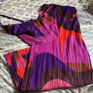 Vibrant Multicolor Pleated Maxi Skirt and Top Set